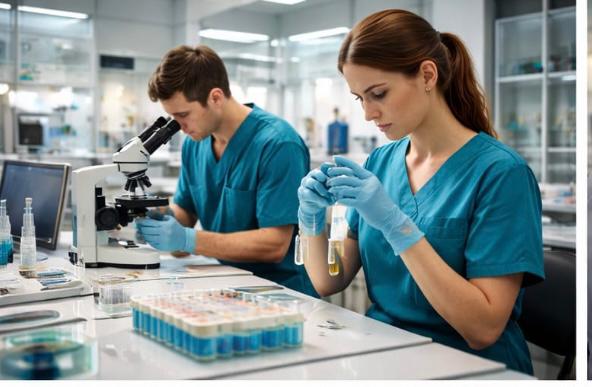 Scientists working with samples